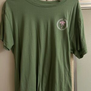PINK Victoria's Secret Olive Green Short Sleeve Tee with Pink Palm Logo